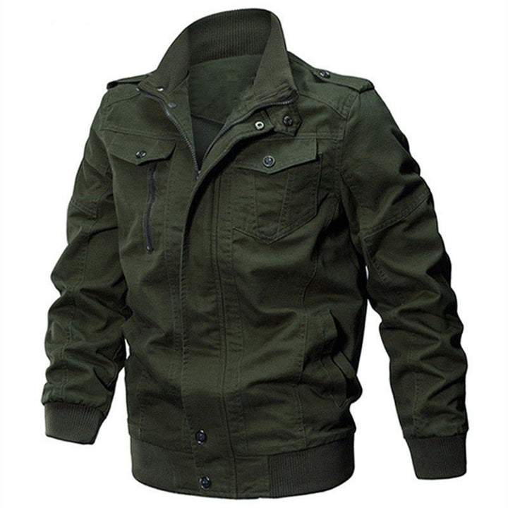 Men's Military-Inspired Canvas Transition Jacket with Stand Collar and Epaulettes Mune Fashion