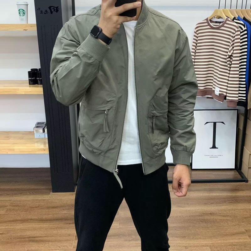 Men's Lightweight Utility Bomber Jacket with Zip, Multi-Function Pockets and Ribbed Cuffs Mune Fashion