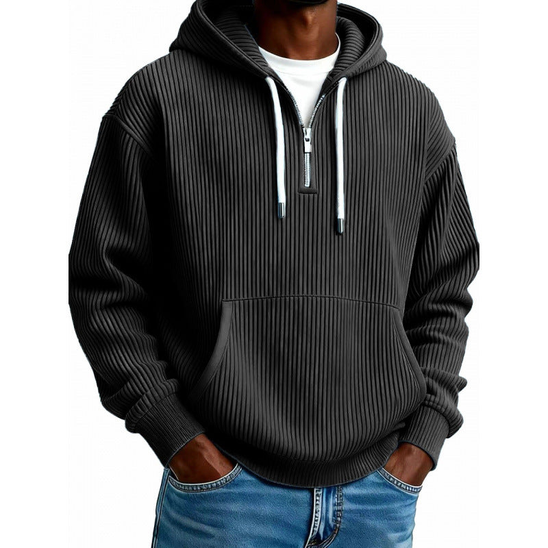 Men's Comfortable Hooded Sweater with High Zipper Mune Fashion