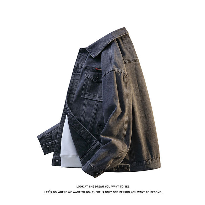 Men's Stone-Washed Oversized Denim Jacket with Chest Flap Pockets and Full Button Placket Mune Fashion