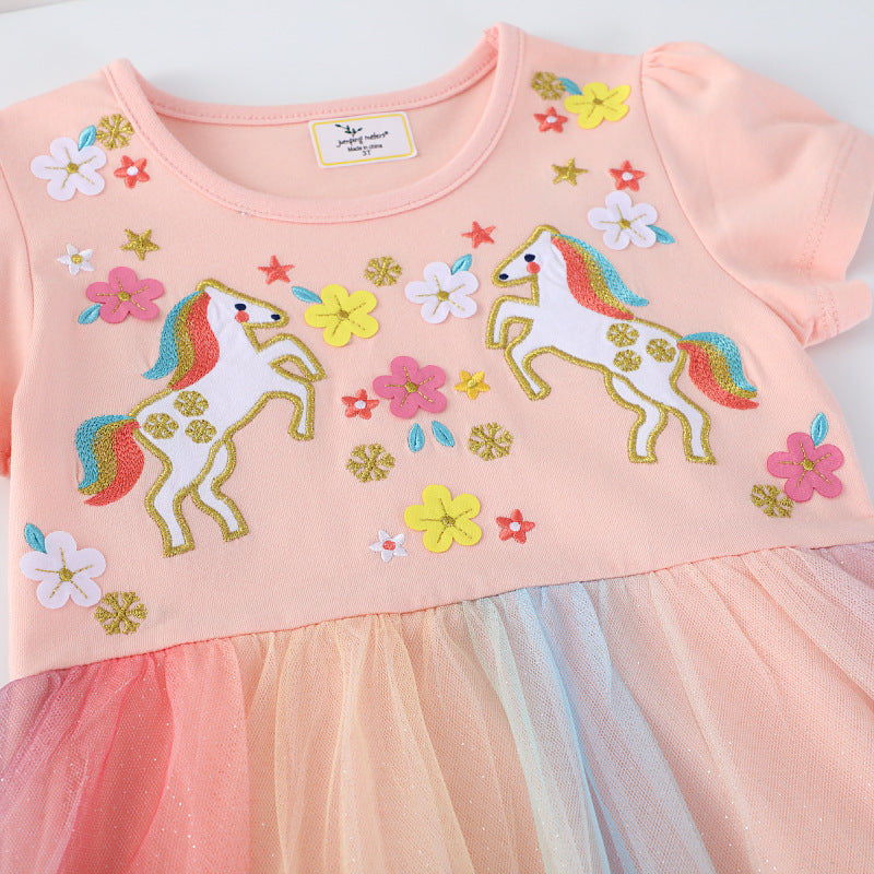 Girls tulle dress with unicorn embroidery and colorful appliqués Mune Fashion