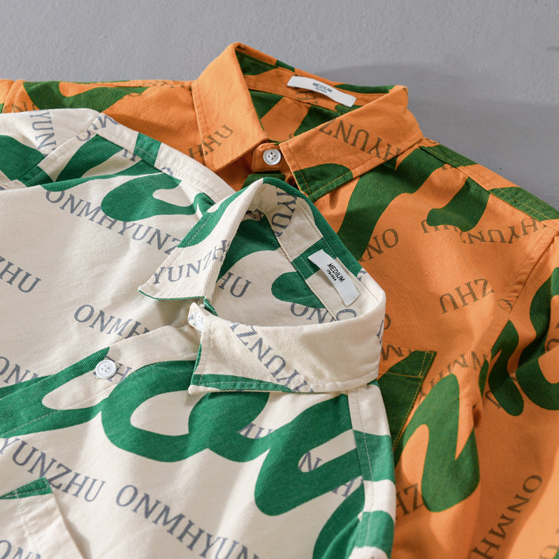 Men's Typographic Overshirt Shirt made of Cotton Twill in Relaxed Fit with Chest Pocket Mune Fashion