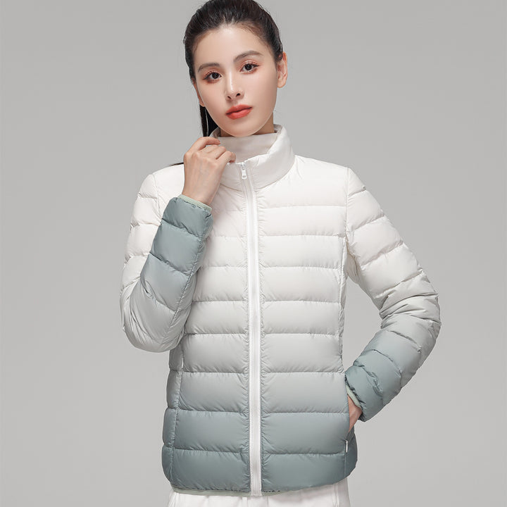 Women's Slim-Fit Gradient Padded Jacket with Hood and Windproof Surface Mune Fashion