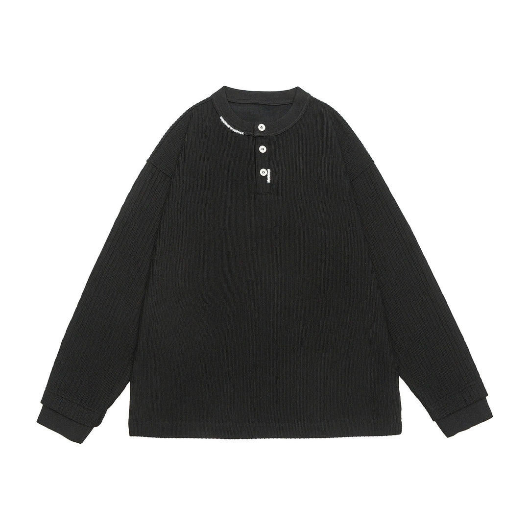 Unisex Ribbed Henley Sweater with Button Placket Oversized Cut Mune Fashion