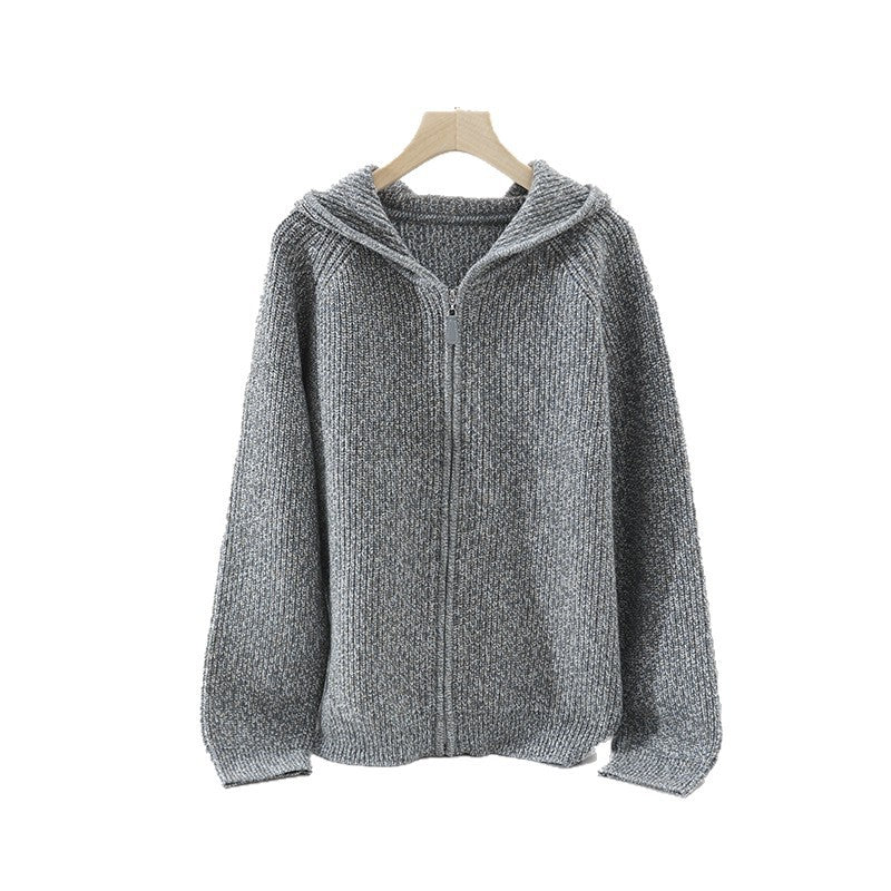Women's chunky knit hoodie with full zipper and raglan sleeves Mune Fashion