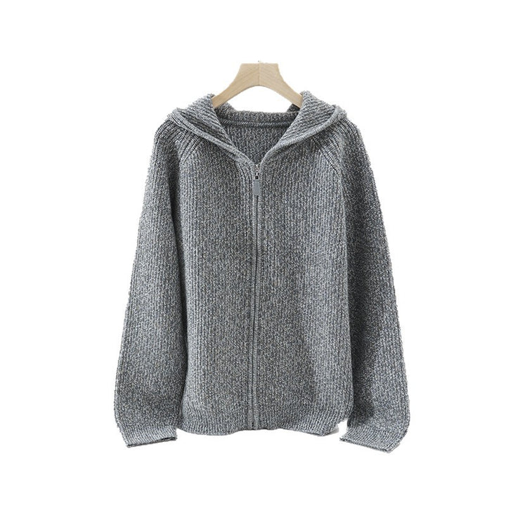 Women's chunky knit hoodie with full zipper and raglan sleeves Mune Fashion