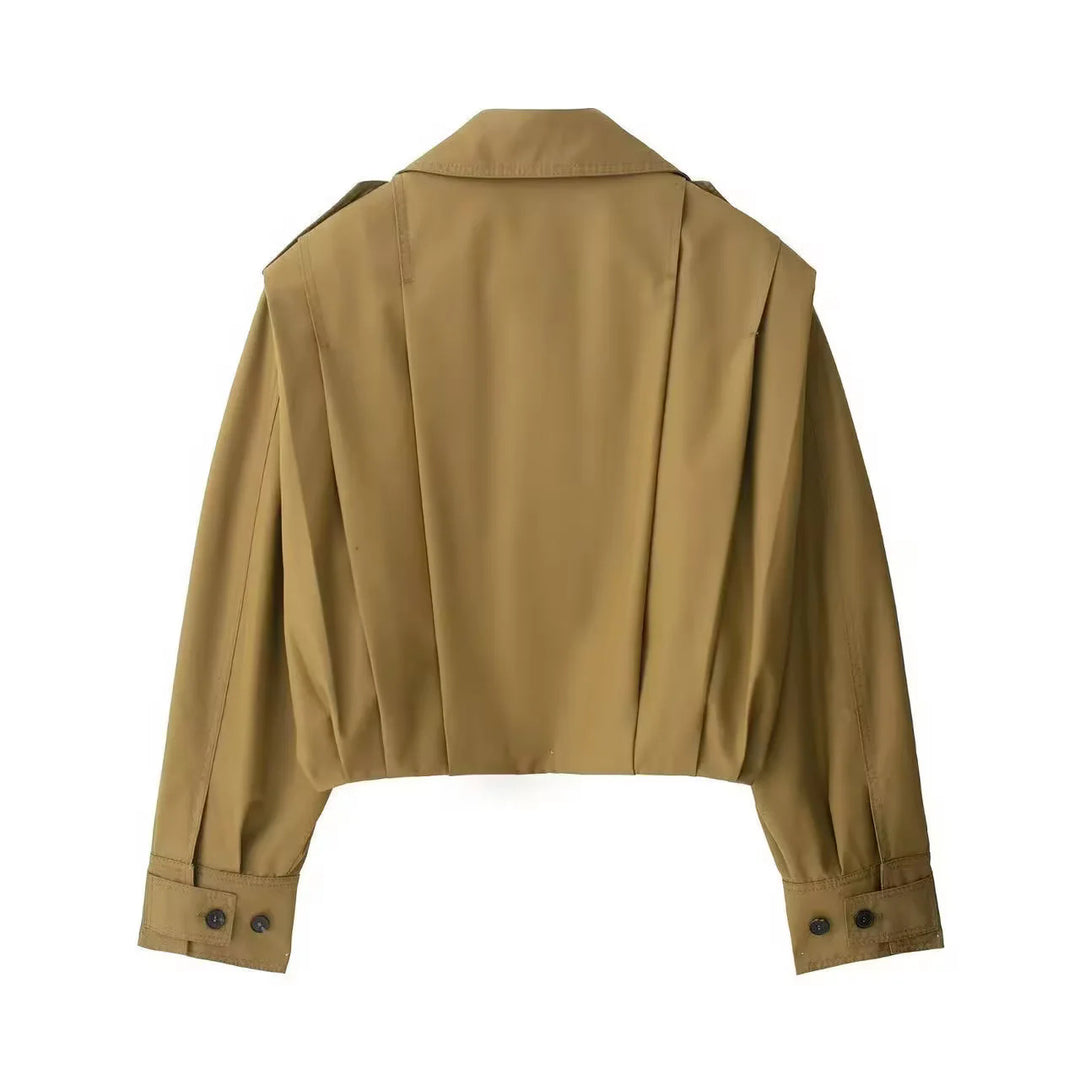 Women's cropped short blazer with boxy cut, extended cuffs, and precise darts Mune Fashion