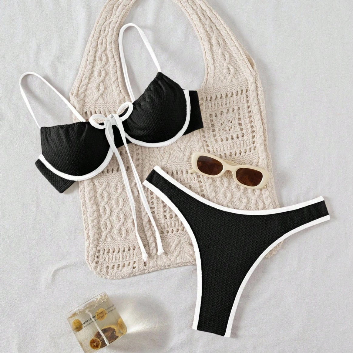 Women’s bikini set with fine wave pattern and adjustable straps Mune Fashion