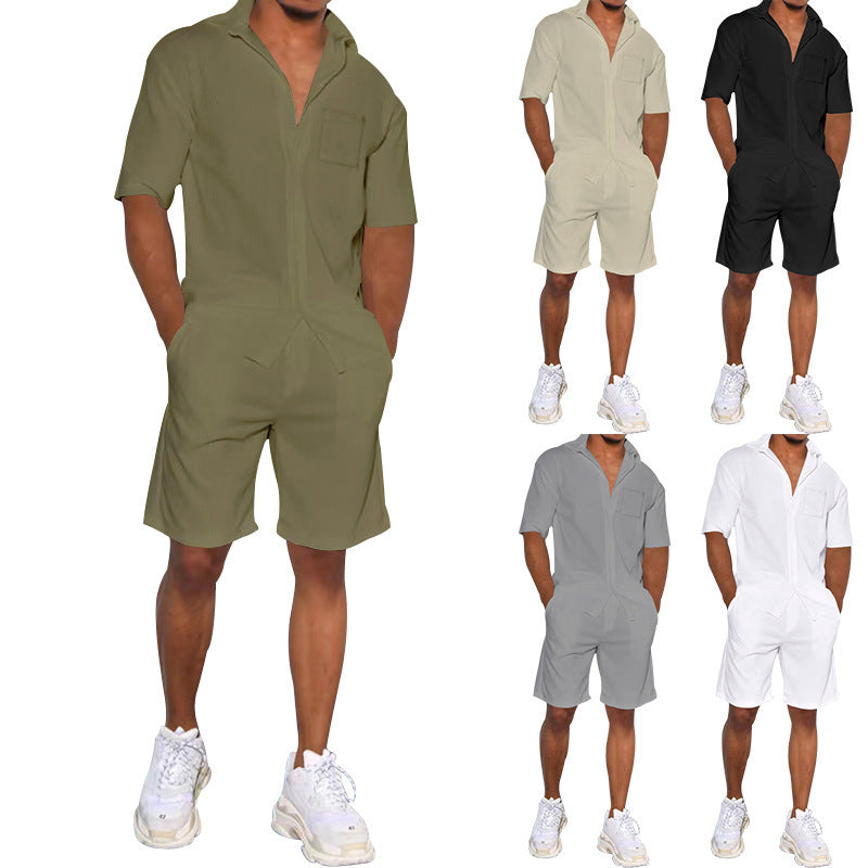 Men's holiday-inspired short-sleeve lapel shirt and Bermuda combination in a relaxed fit made of lightweight cotton blend Mune Fashion