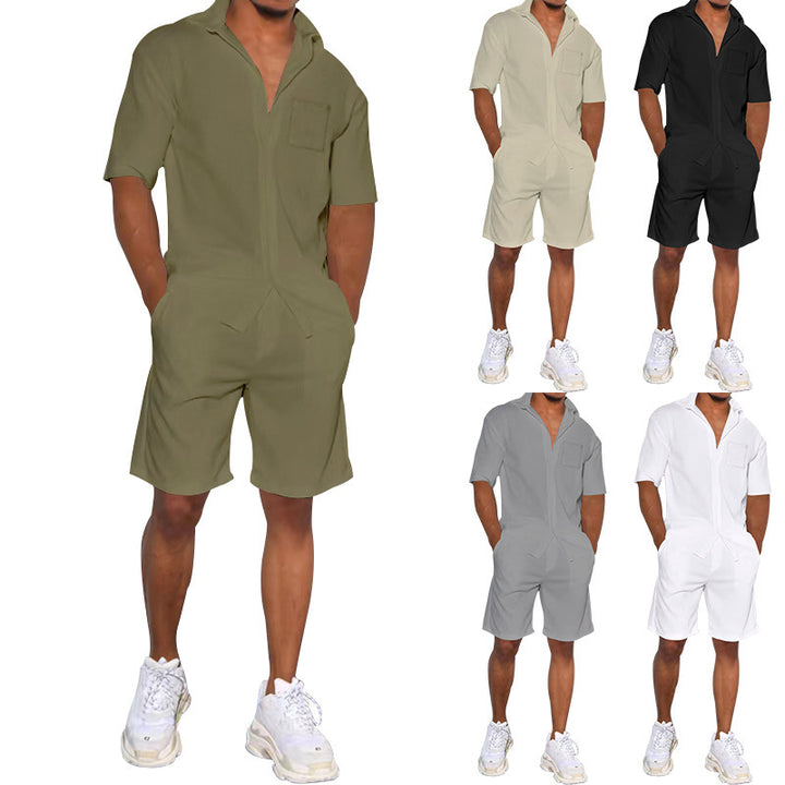 Men's holiday-inspired short-sleeve lapel shirt and Bermuda combination in a relaxed fit made of lightweight cotton blend Mune Fashion