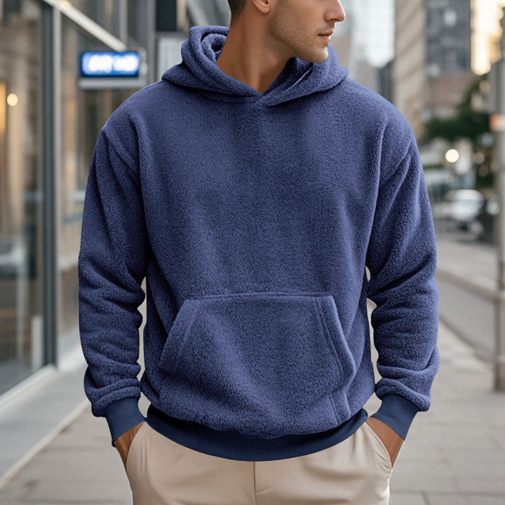 Men's cozy oversized fleece hoodie with kangaroo pocket and ribbed hem Mune Fashion