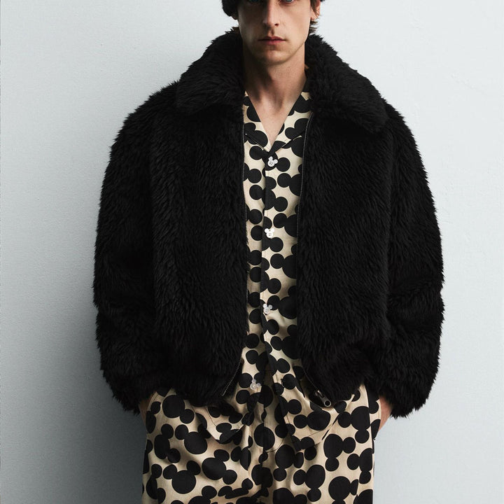 Men's short jacket made of faux fur with zipper and boxy cut Mune Fashion