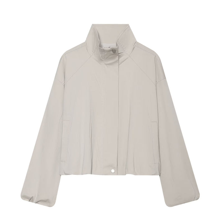 Women Lightweight Short Jacket with Stand-up Collar and Raglan Sleeves Mune Fashion