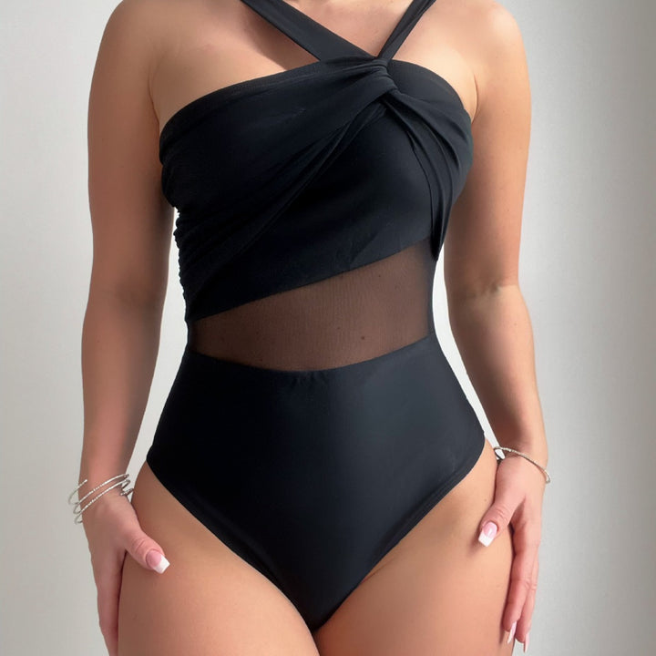 Ladies Elegant One-Piece Swimsuit with Modern Fabric Mix Mune Fashion