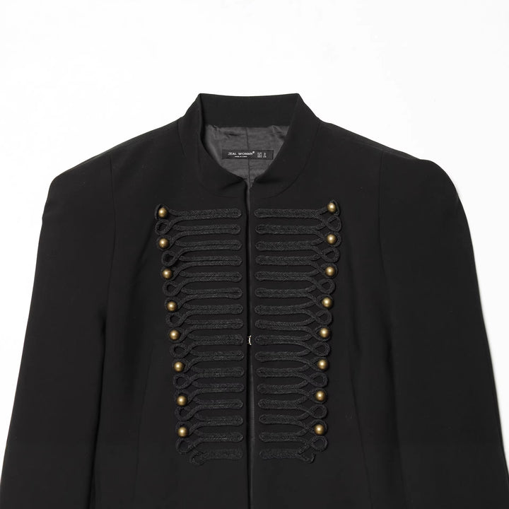 Women's short jacket with military-inspired design, featuring decorative cord trim and stand-up collar Mune Fashion