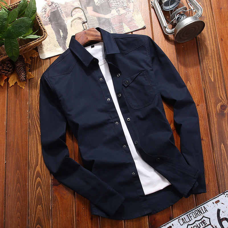 Men's Canvas Overshirt in Worker Look with Chest Flap Pocket and Western Seam Detail Mune Fashion
