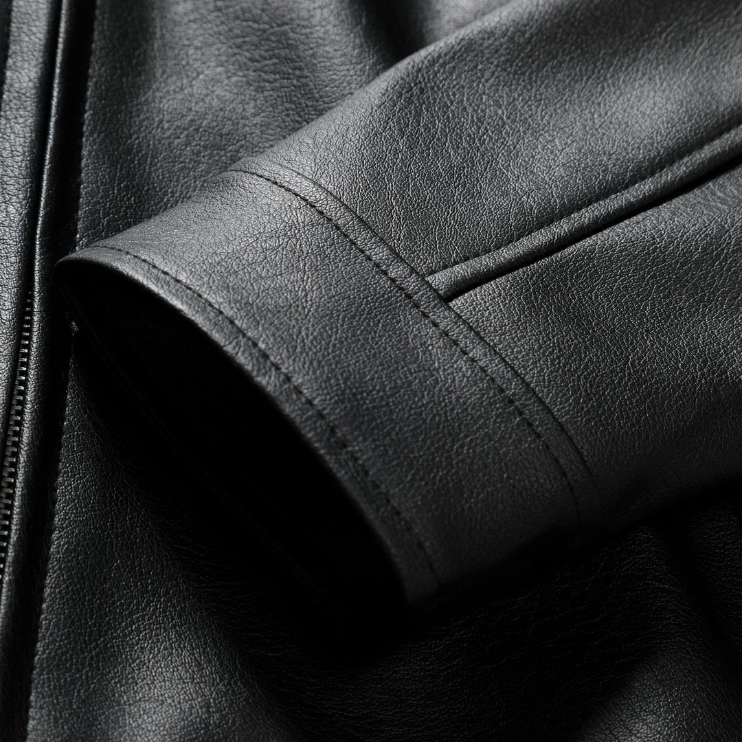Men's Slim Leather Jacket in Urban Biker Style with Stand Collar and Chest Zipper Pockets Mune Fashion
