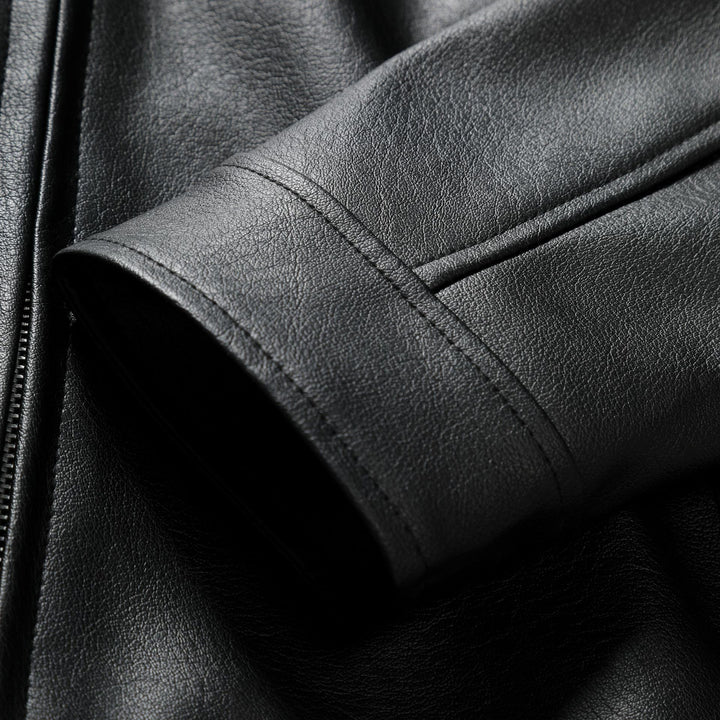 Men's Slim Leather Jacket in Urban Biker Style with Stand Collar and Chest Zipper Pockets Mune Fashion
