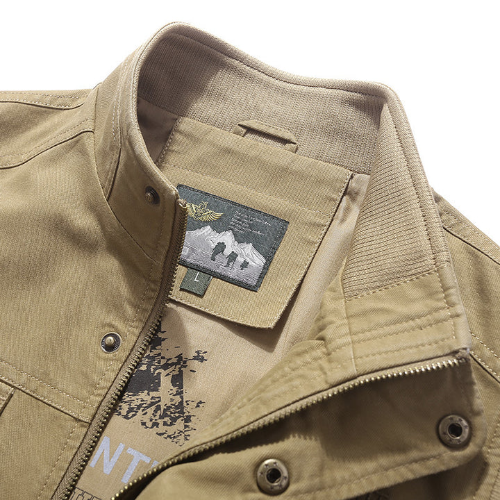 Men's Canvas Utility Vest with Multiple Front Pockets, Zipper and High Stand-Up Collar Mune Fashion