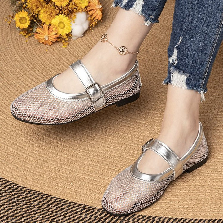 Damen Atmungsaktive Mary‑Jane‑Ballerinas mit Netz‑Mesh‑Obermaterial und verstellbarem Schnallenriemen Mune Fashion