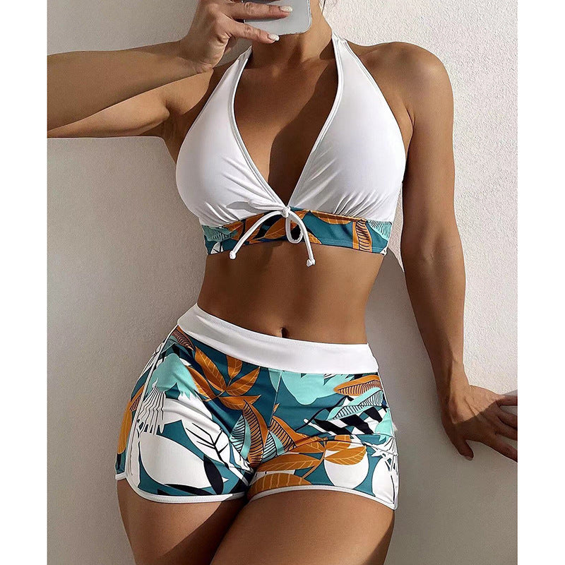 Ladies Sporty Crop Top Bikini Set with Floral Print Mune Fashion