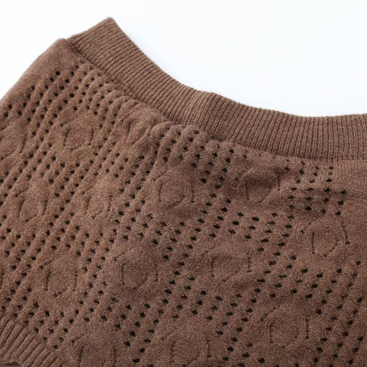 Ladies Two-Piece Knit Set with Oversized Sweater, Lace Pattern Mini Skirt and Wide Palazzo Pants Mune Fashion