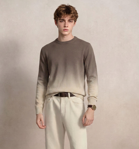 Men's fine knit sweater with dip-dye effect and round neckline Mune Fashion