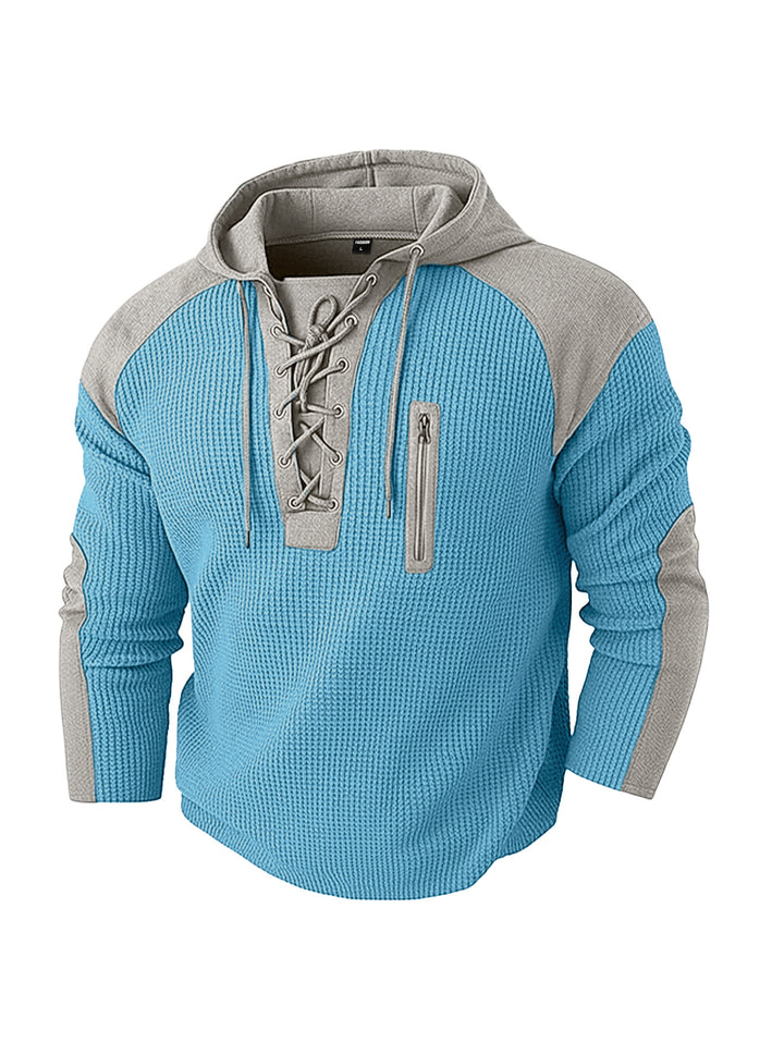 Men's hoodie with lacing trim and vertical zipper chest pocket Mune Fashion