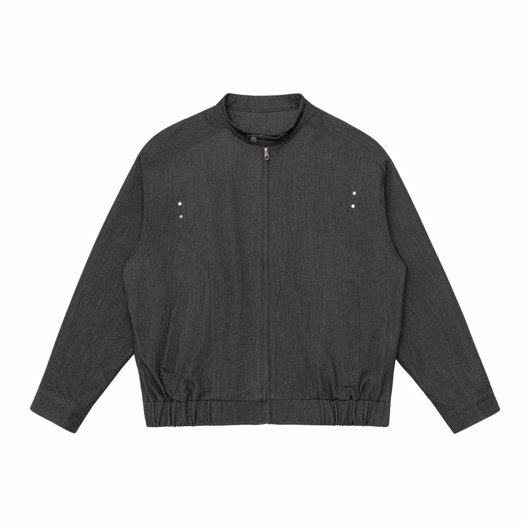 Unisex Short Cut Denim Utility Jacket with Funnel Neck and Drawstring Hem Mune Fashion
