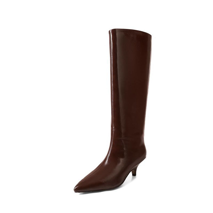 Women's knee-high boots with pointed toe cap and sculpted kitten heel Mune Fashion