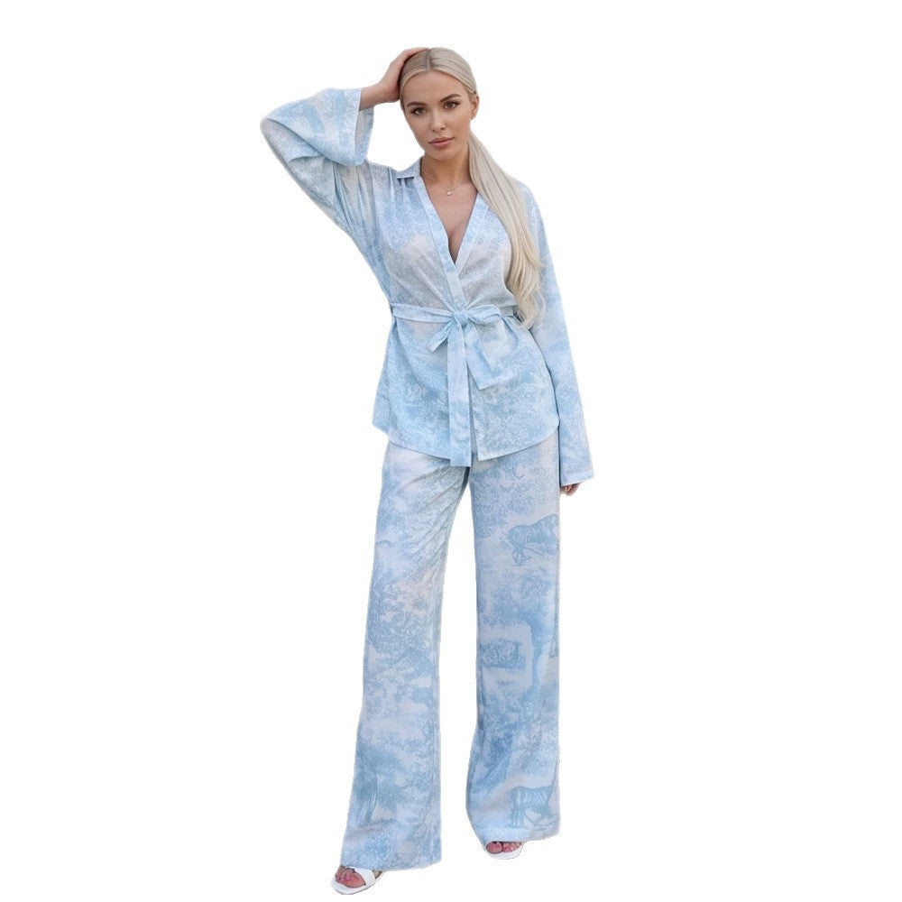 Women's Two-Piece Wrap Set in Kimono Style with Wide Leg Mune Fashion