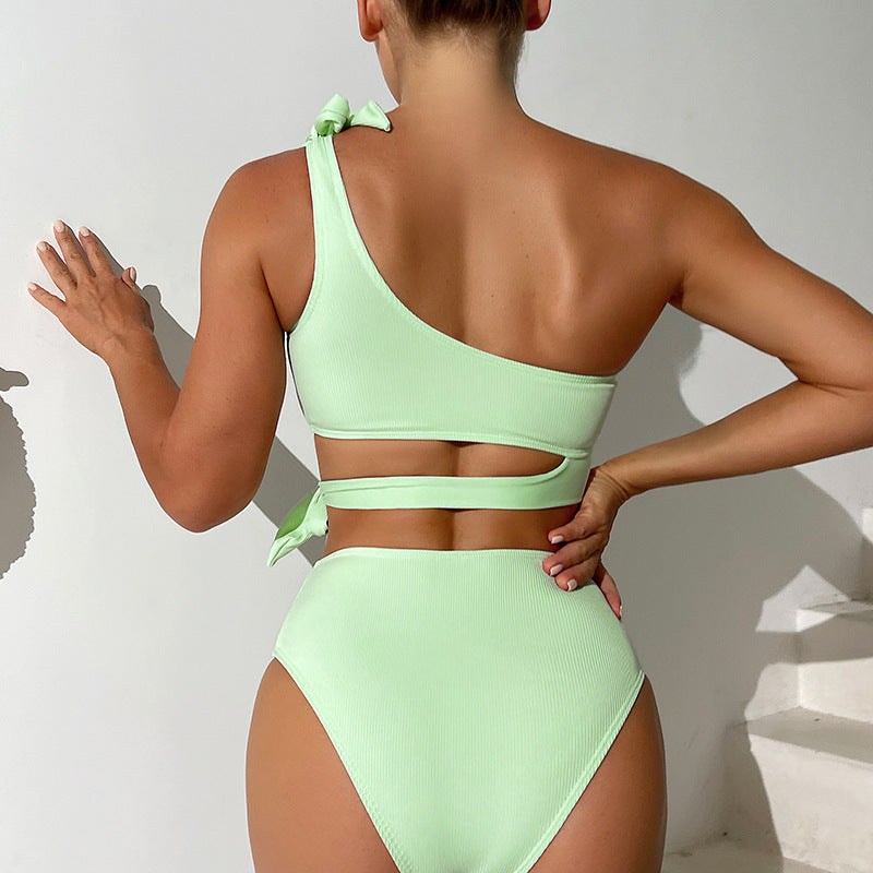 Women Cut-Out Bikini Set with Asymmetrical Top and Fashionable Ties Mune Fashion
