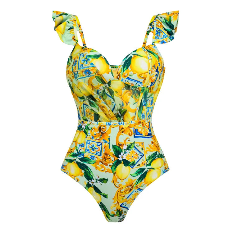 Women's one-piece swimsuit with floral pattern mix and sophisticated cut-outs Mune Fashion