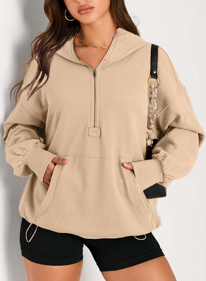 Women's Oversize Half-Zip Hoodie with Kangaroo Pocket Mune Fashion