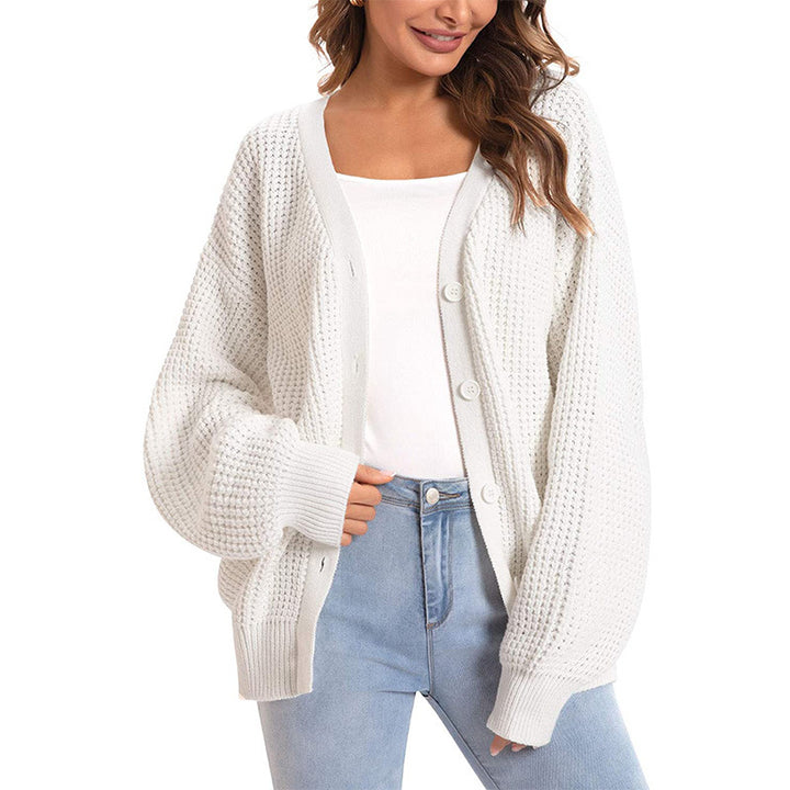 Women nan Oversize knit cardigan with balloon sleeves and generous button placket Mune Fashion