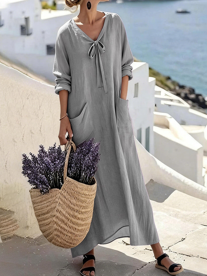 Women's maxi dress with side pockets and bow details Mune Fashion