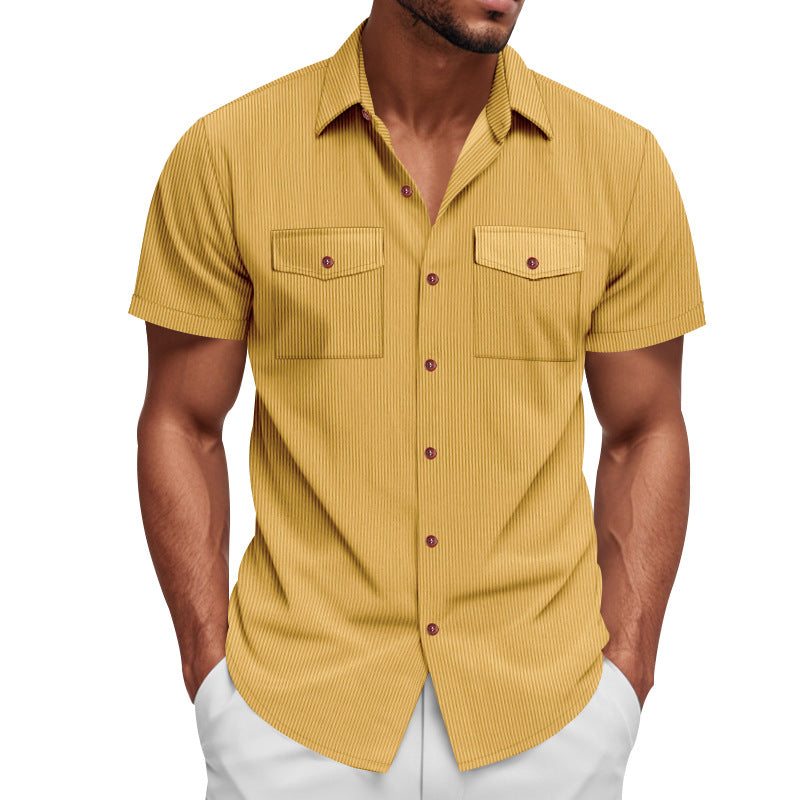 Men's casual short-sleeve shirt with lapel collar, patch flap pockets and fine pinstripe texture Mune Fashion