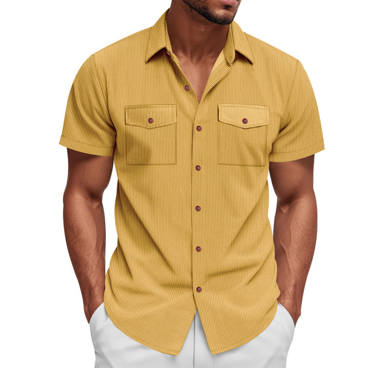 Men's casual short-sleeve shirt with lapel collar, patch flap pockets and fine pinstripe texture Mune Fashion