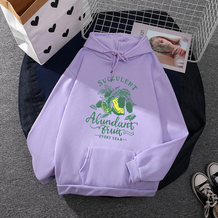 Women's relaxed-fit hooded sweatshirt with botanical fruit illustration and kangaroo pocket Mune Fashion