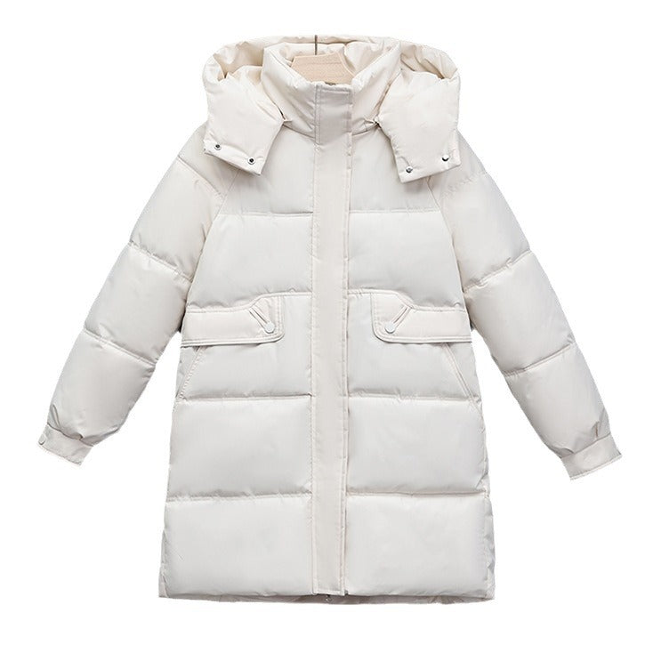 Women's long thermally insulated parka with removable hood, concealed zipper and flap pockets Mune Fashion