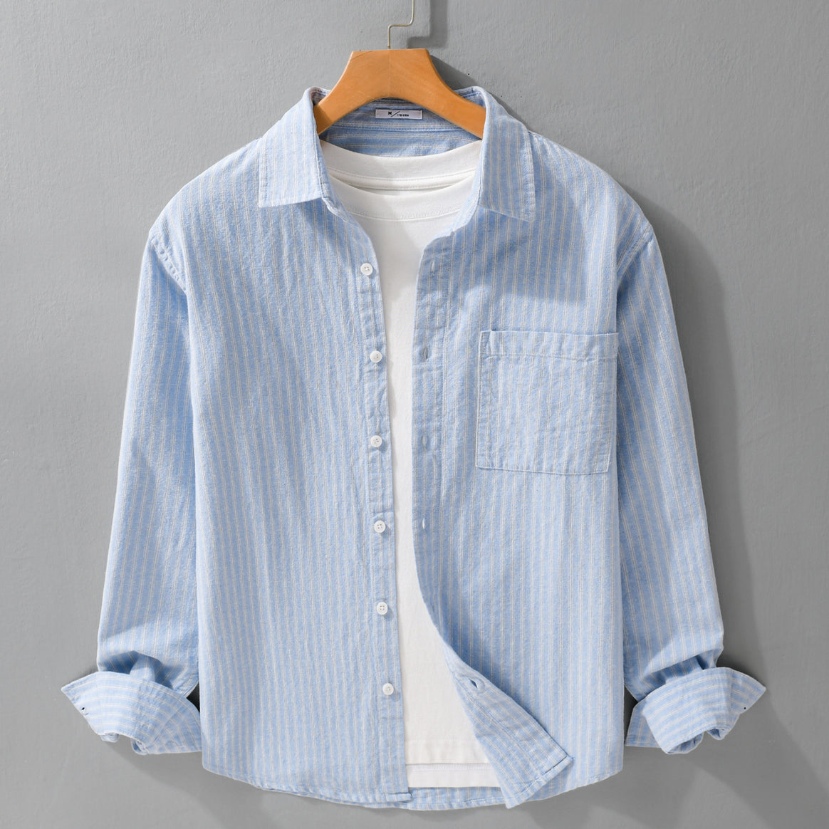 Men Breathable Cotton Long Sleeve Shirt with Fine Mélange Stripes and Chest Pocket Mune Fashion