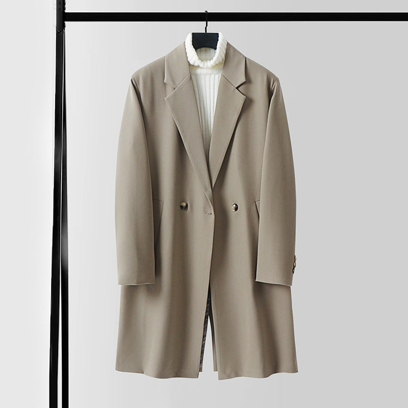 Men's longline coat in minimalist cut with shawl collar and double-breasted button placket Mune Fashion