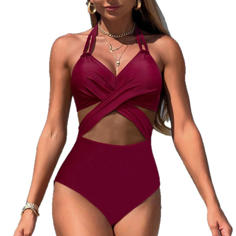 Women's One-Piece Swimsuit with Sophisticated Wrap Design Mune Fashion