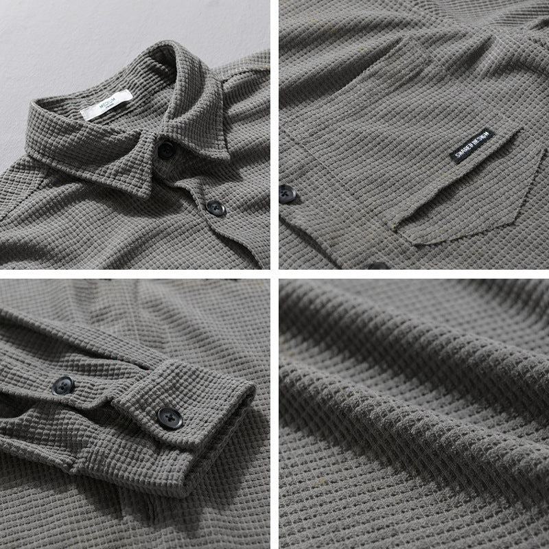 Men's Textured Shirt-Over Shirt with Chest Pocket, Button Placket and Waffle Structure Mune Fashion