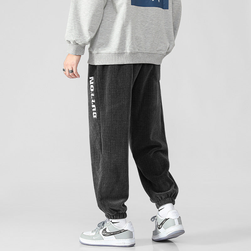 Men's Soft Corduroy Jogging Pants in Relaxed Fit with Elastic Waistband and Cuff Mune Fashion