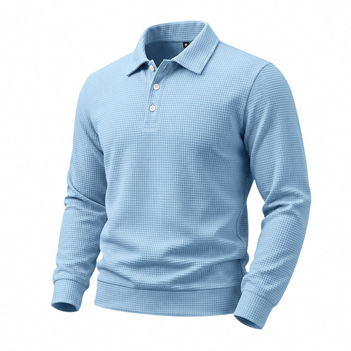 Men's Long Sleeve Polo in Waffle Piqué with Stretch Comfort Mune Fashion