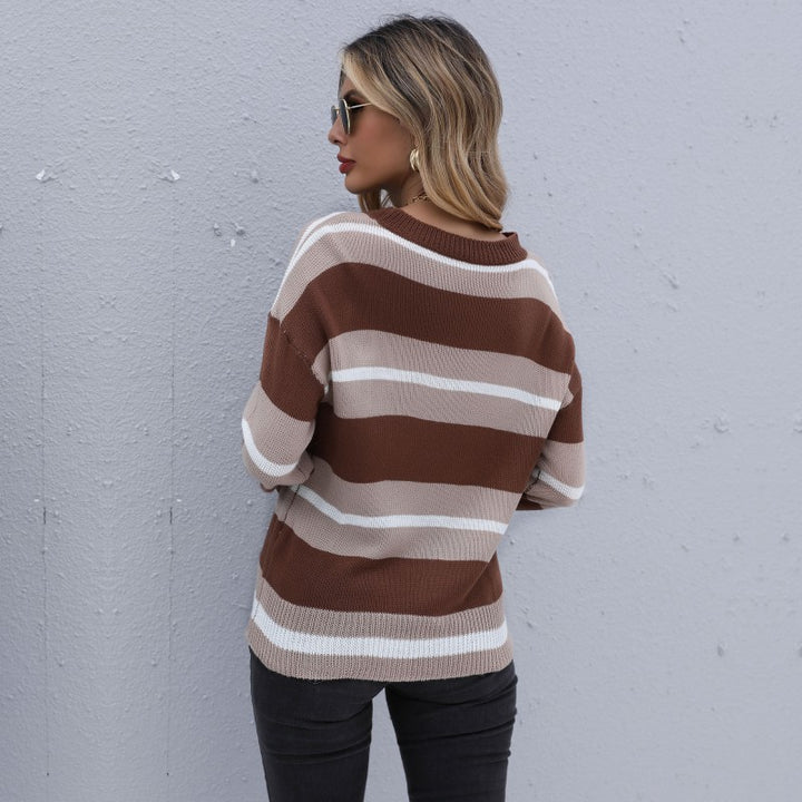 Women's Striped Fine Knit Sweater with Round Neck and Casual Oversized Fit Mune Fashion