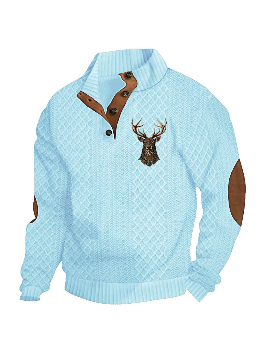 Men's nan Heritage textured pullover with stand-up collar faux leather trim elbow patches and half-button placket Mune Fashion