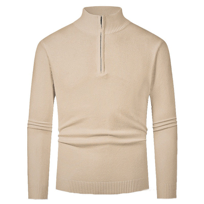 Men's fine knit troyer with half zipper, slim silhouette and contrasting stand-up collar Mune Fashion