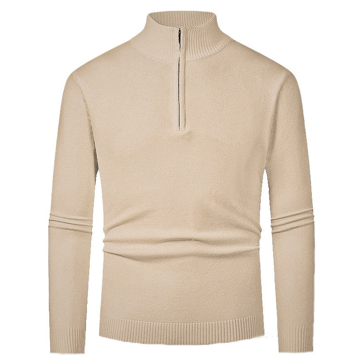 Men's fine knit troyer with half zipper, slim silhouette and contrasting stand-up collar Mune Fashion